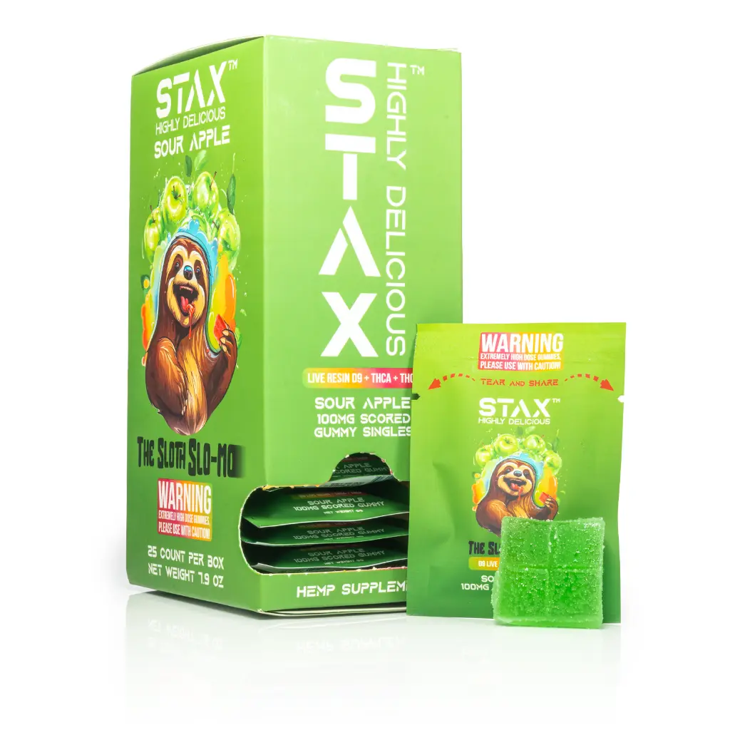 25 ct POS STAX Tower Sloth x 100mg Sour Apple